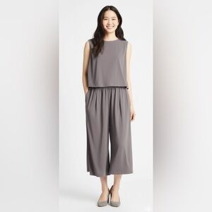 UNIQLO Taupe Sleeveless Wide Leg Layered Jumpsuit | Small |